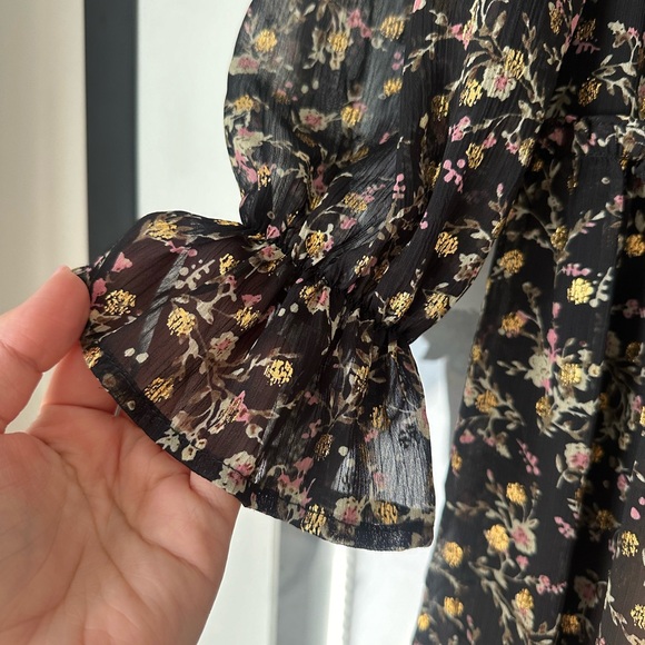 Black Floral Chiffon Ruffle Accent Maternity Midi Dress - Picture 6 of 6